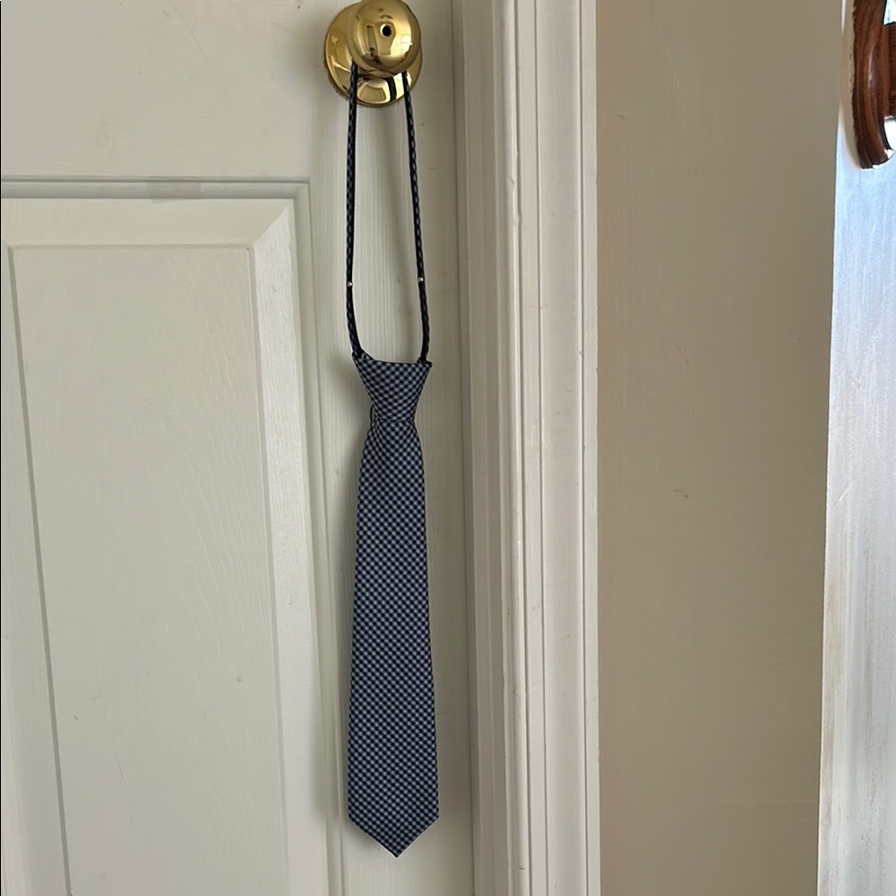 Little Boys Self-Tied Blue Patterned Zipper Necktie